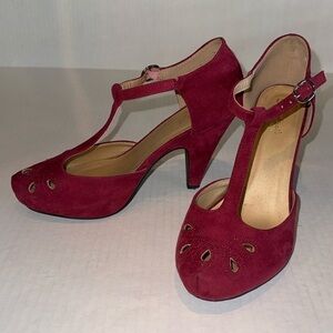 Graham Street Shoe Co. Burgundy Retro Pinup Faux Suede Heels